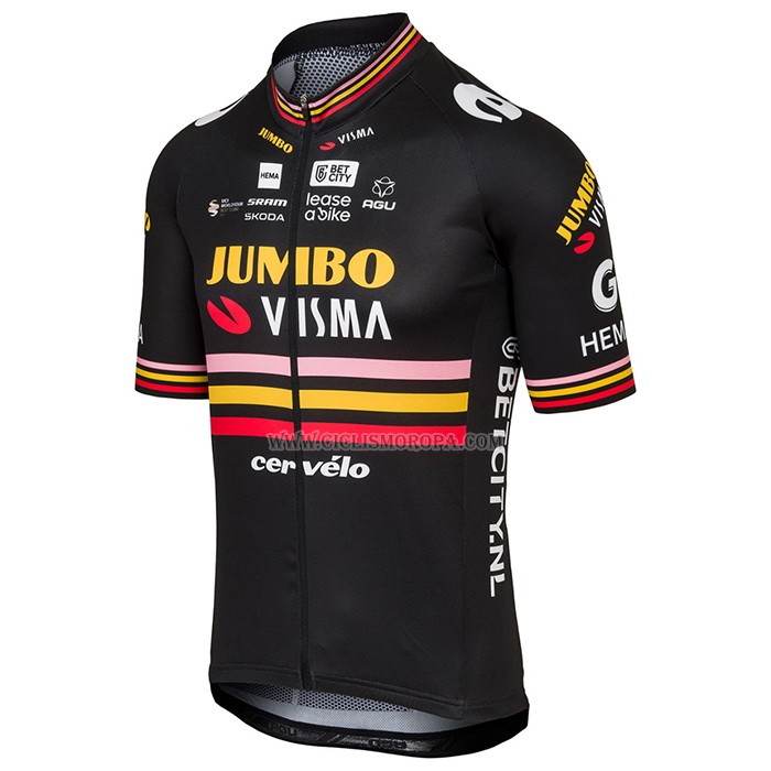 2023 Ropa Ciclismo Jumbo Visma Negro Mangas Cortas y Culotte Corto